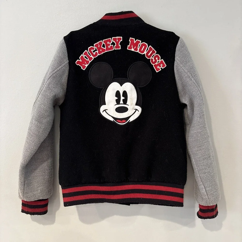 Disney Store Mickey Mouse Varsity Letterman Jacket Black Red outerwear Kids  4